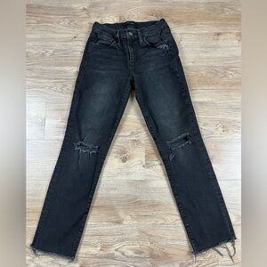 Joe's Jeans Mid Rise Merletta Black Distressed Straight Leg Jeans Cropped 25